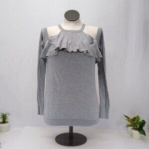 Chelsea 28 Medium Cold Shoulder Sweater Soft Cozy Ruffle Gray Sweater Long Sleev